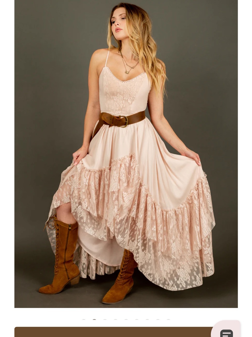 Joyfolie Christelle Blush Lace High-Low Maxi Dress